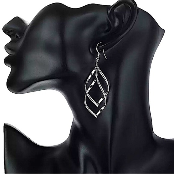 Sterling Silver Twisted Boho Dangle Earrings - Picture 3 of 5